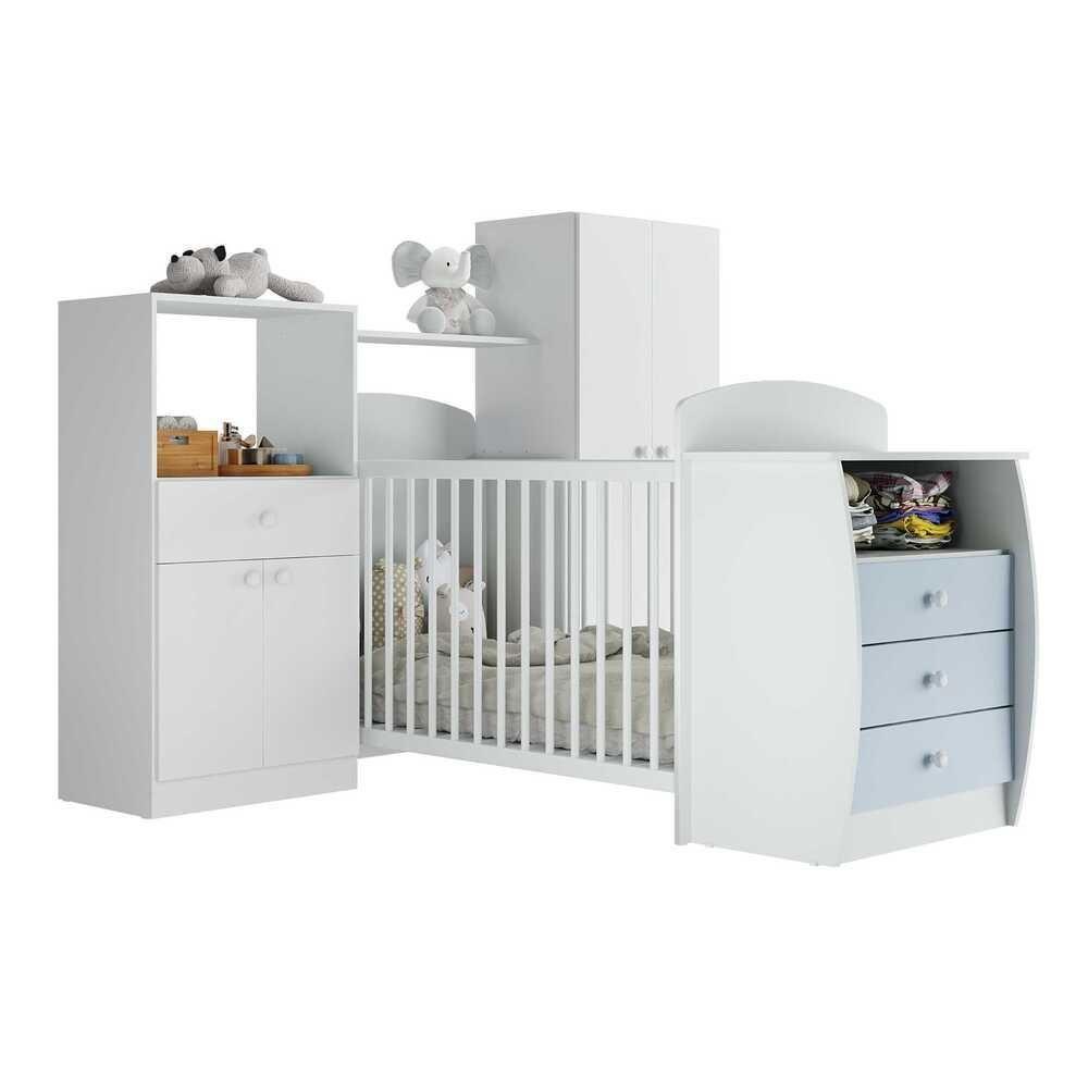 Quarto Infantil Com Berço-cômoda E Colchão Incluso Laura Multimóveis Branco/azul - 1