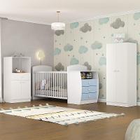 Quarto Infantil Com Berço-cômoda E Colchão Incluso Laura Multimóveis Branco/azul - 3