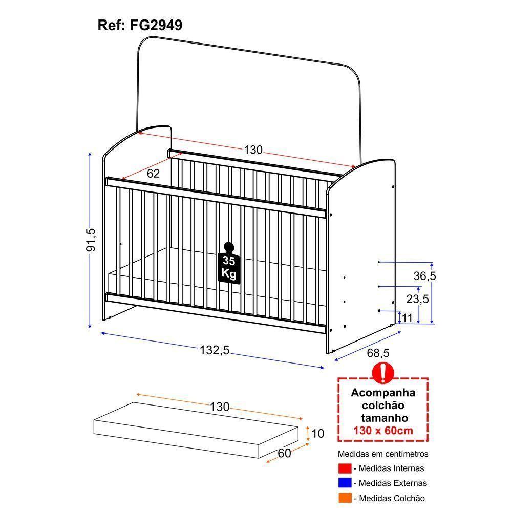 Berço Com Colchão Incluso Multimóveis Olaf Plus Fg2949 Branco - 3