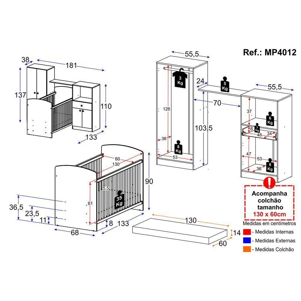 Quarto Infantil Com Colchão Incluso Meu Bebê Multimóveis Branco - 7