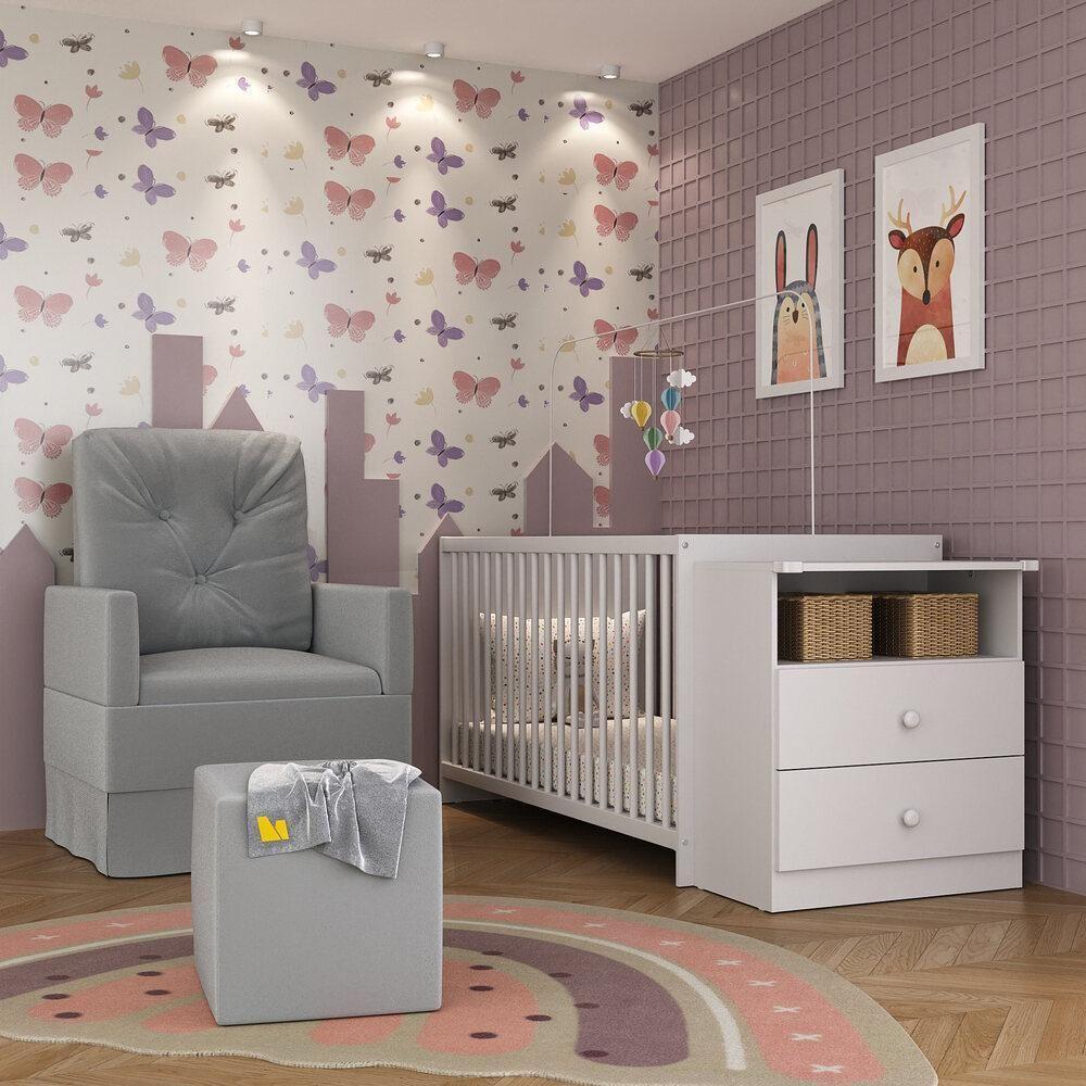 Berço Cômoda Com Poltrona De Amamentação E Puff Meu Bebê Multimóveis Mp4078 Branco/cinza Branco/cinza - 5