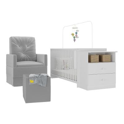 Berço Multifuncional Mp4078 em MDP com Cômoda Poltrona e Puff Branco