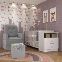 Berço Cômoda Com Poltrona De Amamentação E Puff Meu Bebê Multimóveis Mp4078 Branco/cinza Branco/cinza - 5