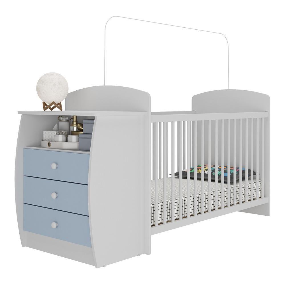 Berço Cômoda Com Colchão Incluso Colinho De Mãe Multimóveis Branco/azul - 1