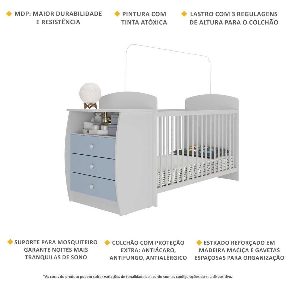 Berço Cômoda Com Colchão Incluso Colinho De Mãe Multimóveis Branco/azul - 5
