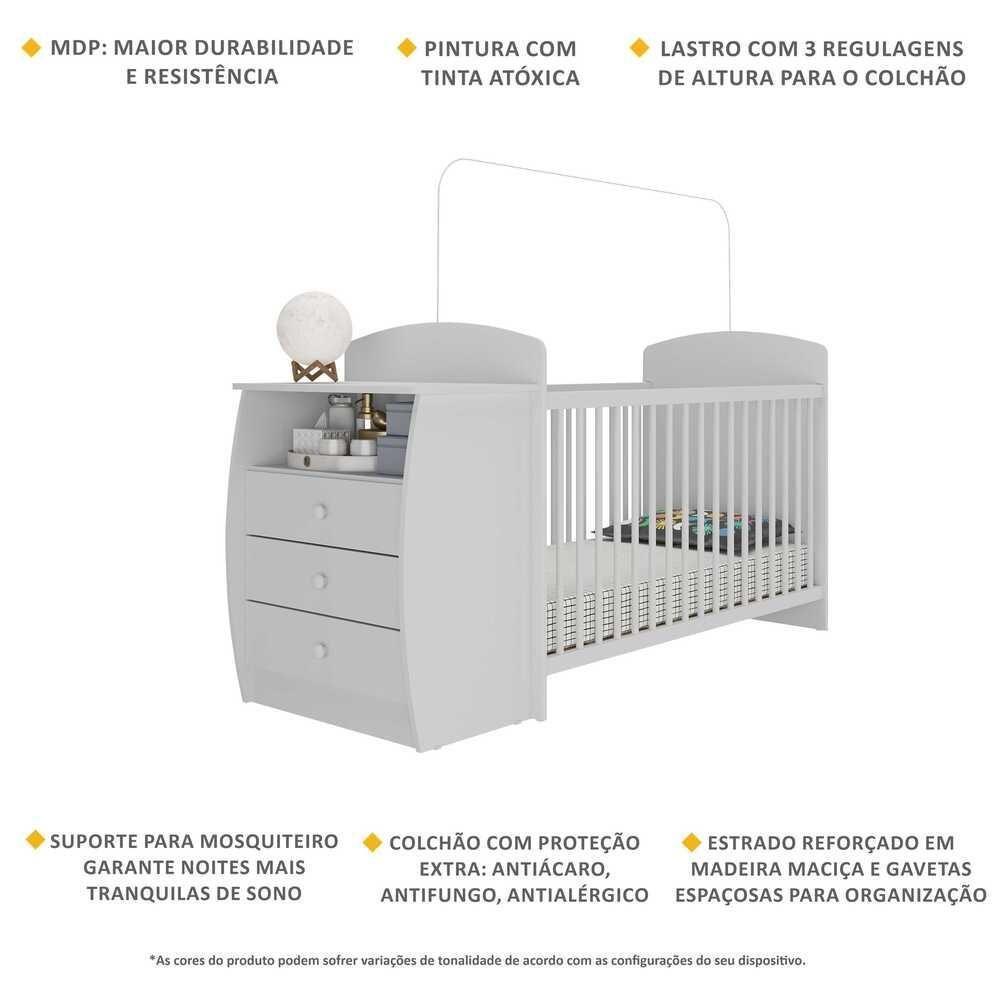 Berço Cômoda Com Colchão Incluso Colinho De Mãe Multimóveis Branco - 5