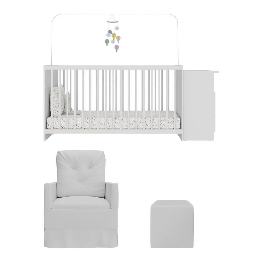 Berço Cômoda Com Colchão, Poltrona De Amamentação E Puff Meu Bebê Multimóveis Mp4108 Branco Branco - 2