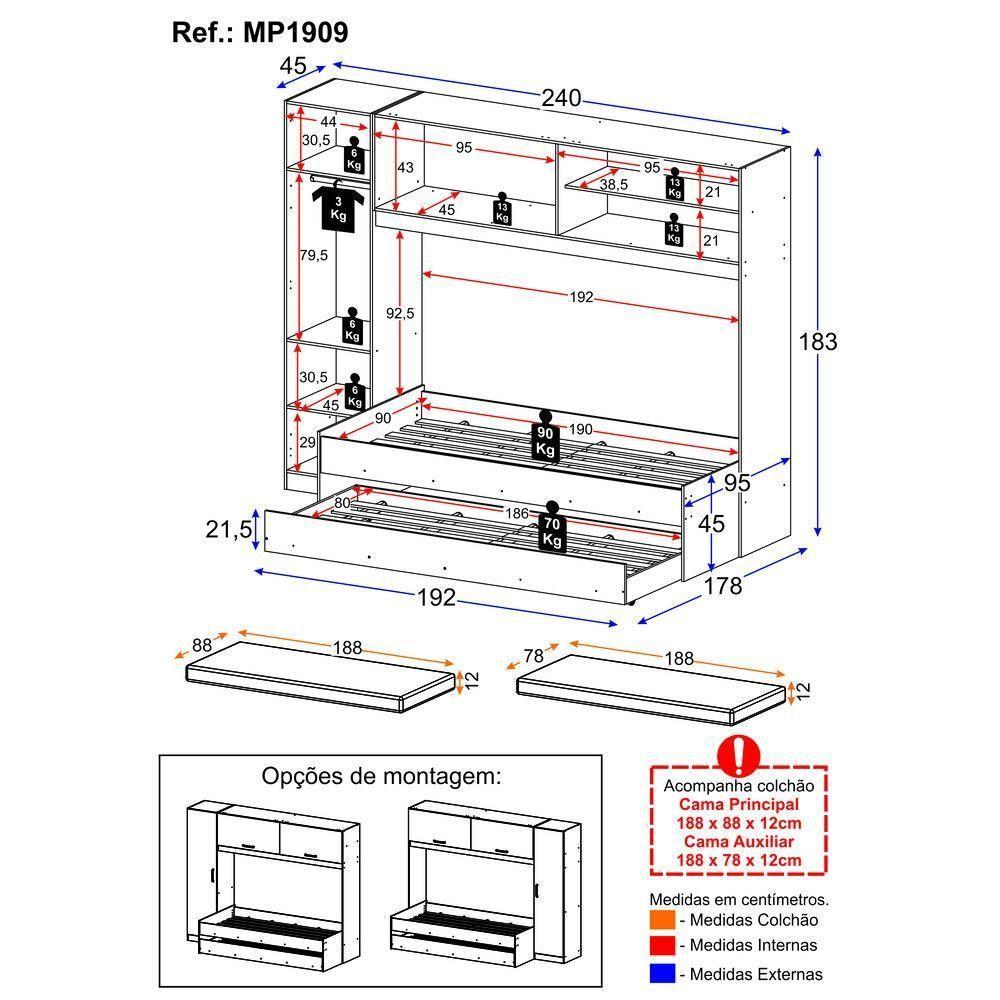 Bicama Com Colchão Incluso E Guarda-roupas/roupeiro Multimóveis Branca - 4