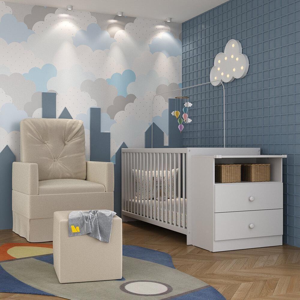 Berço Cômoda Com Colchão, Poltrona De Amamentação E Puff Meu Bebê Multimóveis Mp4102 Branco/bege Branco/bege - 5