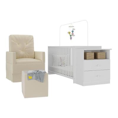 Berço Cômoda Meu Bebê MP4102 com Colchão e Poltrona de Amamentação Branco Multimóveis