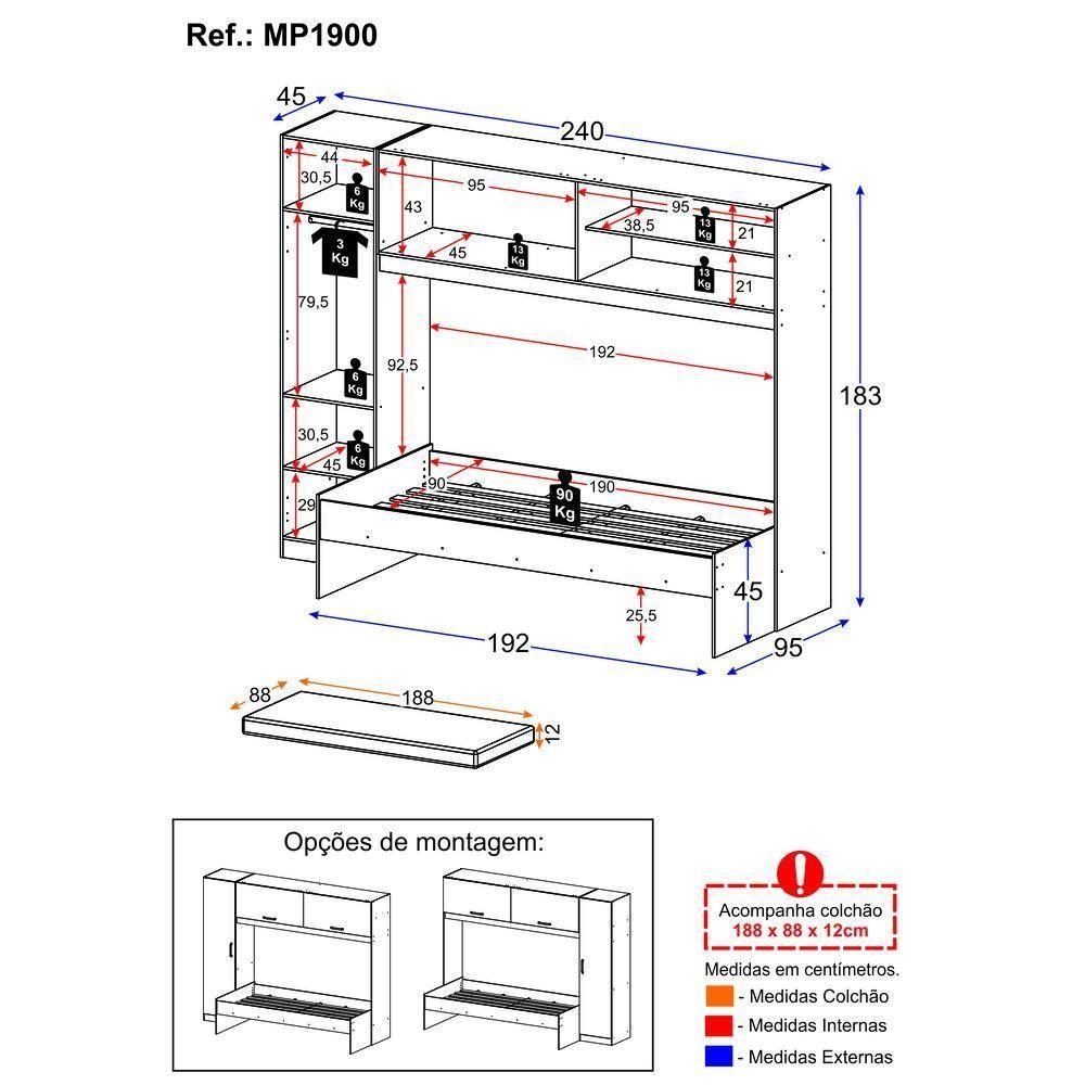 Cama Solteiro Com Colchão Incluso E Guarda-roupas/roupeiro Multimóveis Branca - 4