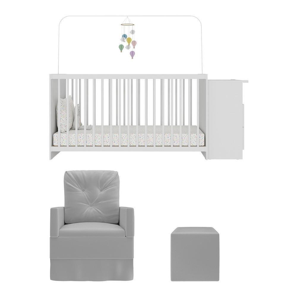 Berço Cômoda Com Colchão, Poltrona De Amamentação E Puff Meu Bebê Multimóveis Mp4102 Branco/cinza Branco/cinza - 2