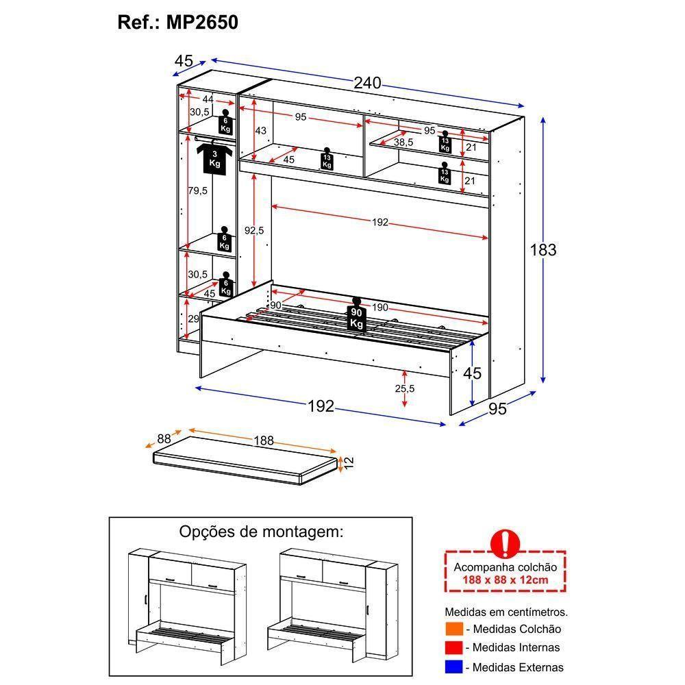 Cama Solteiro Com Colchão Incluso 88 X 188 Cm E Guarda-roupas/roupeiro Multimóveis Branca - 4