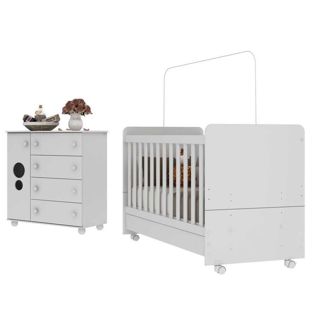 Quarto Infantil Berço Com Colchão Incluso E Cômoda Multimóveis Pimpolho Fg3570 Branco - 1