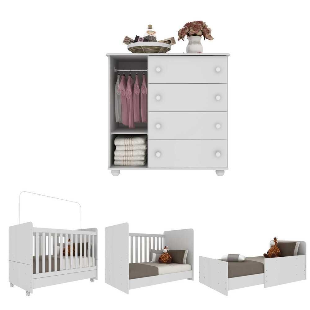 Quarto Infantil Berço Com Colchão Incluso E Cômoda Pimpolho Multimóveis Branco - 3