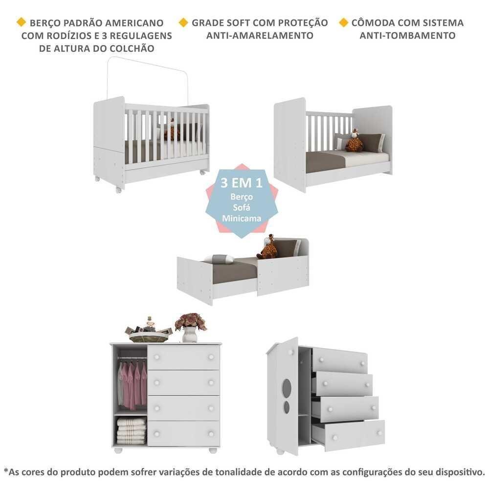 Quarto Infantil Berço Com Colchão Incluso E Cômoda Pimpolho Multimóveis Branco - 5