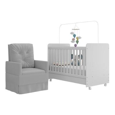 Berço Americano Mp4089 MDP 3x1 com Colchão Incluso Branco Cinza para Quarto Infantil