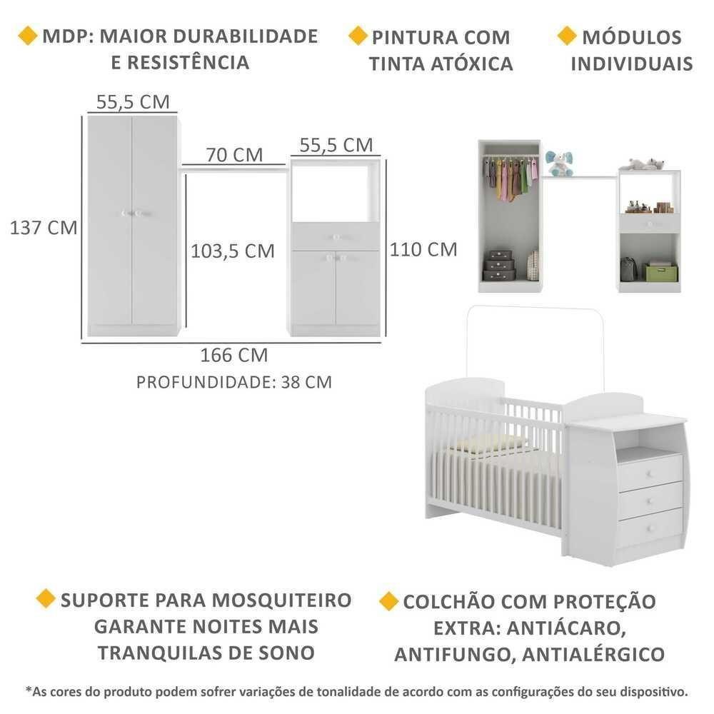 Quarto Infantil Com Berço-cômoda E Colchão Incluso Laura Multimóveis Branco - 5