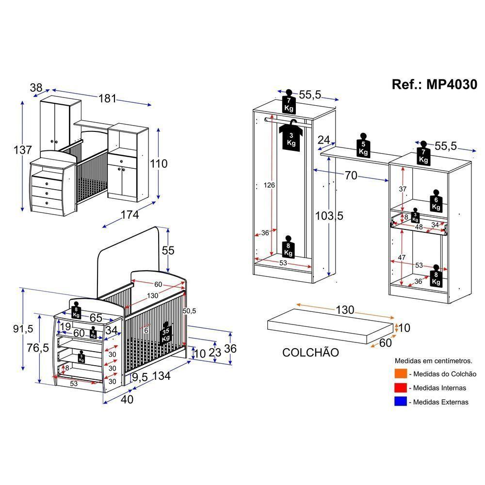 Quarto Infantil Com Berço-cômoda E Colchão Incluso Laura Multimóveis Branco - 7
