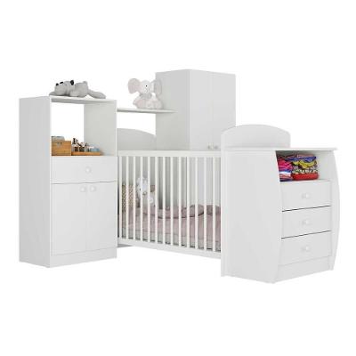 Quarto Infantil com Berço Convencional Laura em MDP com Colchão Incluso Branco