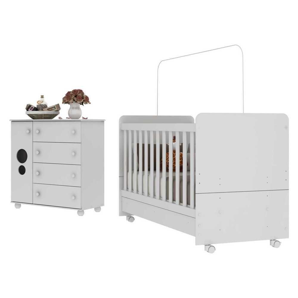 Quarto Infantil Com Berço E Cômoda Multimóveis Pimpolho Fg3569 Branco - 1