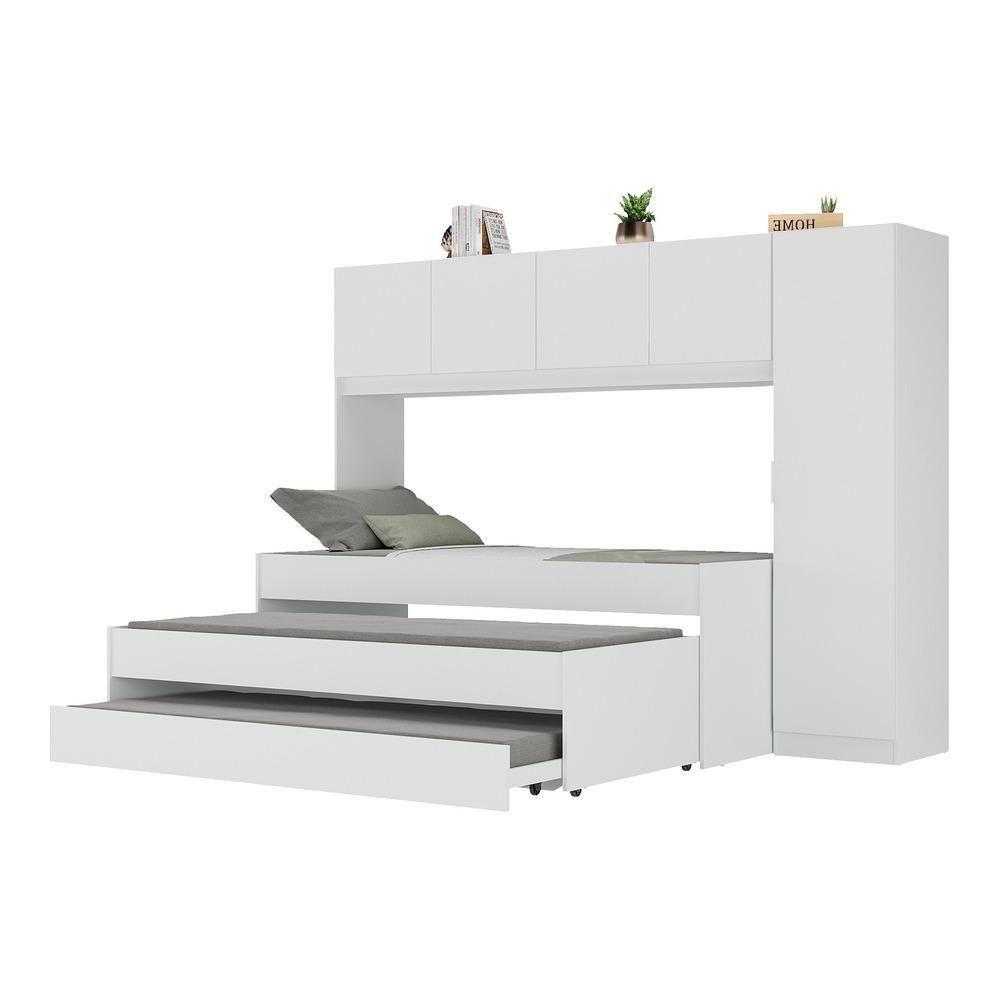 Tricama De Solteiro Com Colchão E Guarda-roupas Dublin Multimóveis Mp4038 Branca - 1