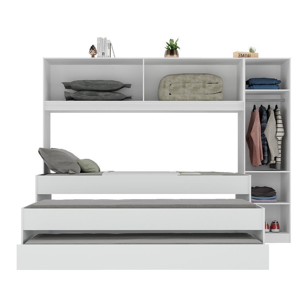 Tricama De Solteiro Com Colchão E Guarda-roupas Dublin Multimóveis Mp4038 Branca - 3