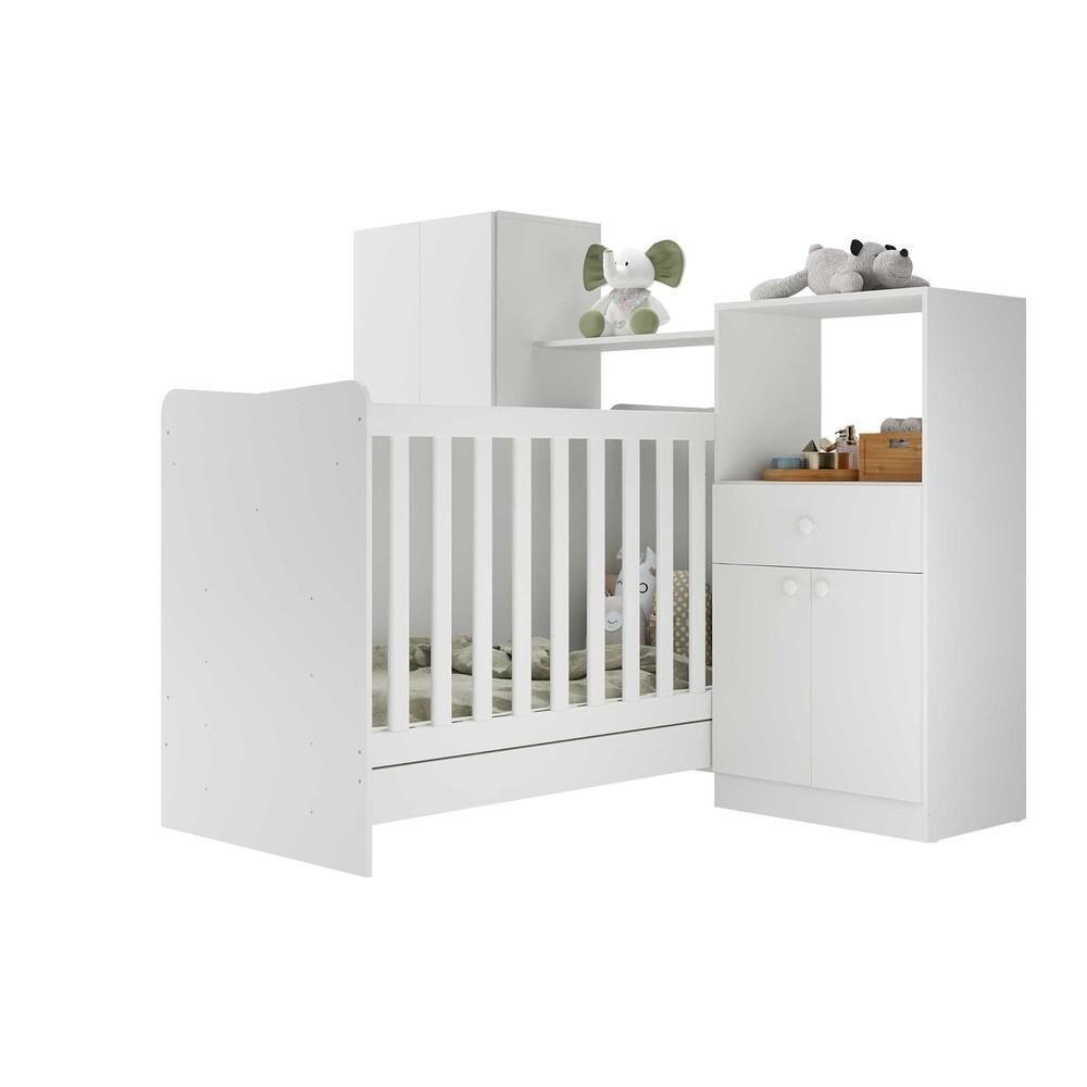 Quarto Infantil Com Berço 4 Em 1 E Colchão Incluso Sofia Multimóveis Branco - 1