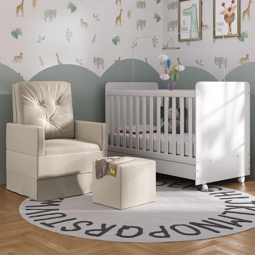 Berço Americano 3x1 Com Colchão, Poltrona Amamentação E Puff Bambino Multimóveis Mp4101 Branco/bege Branco/bege - 5