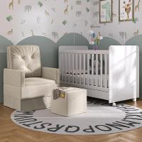 Berço Americano 3x1 Com Colchão, Poltrona Amamentação E Puff Bambino Multimóveis Mp4101 Branco/bege Branco/bege - 5