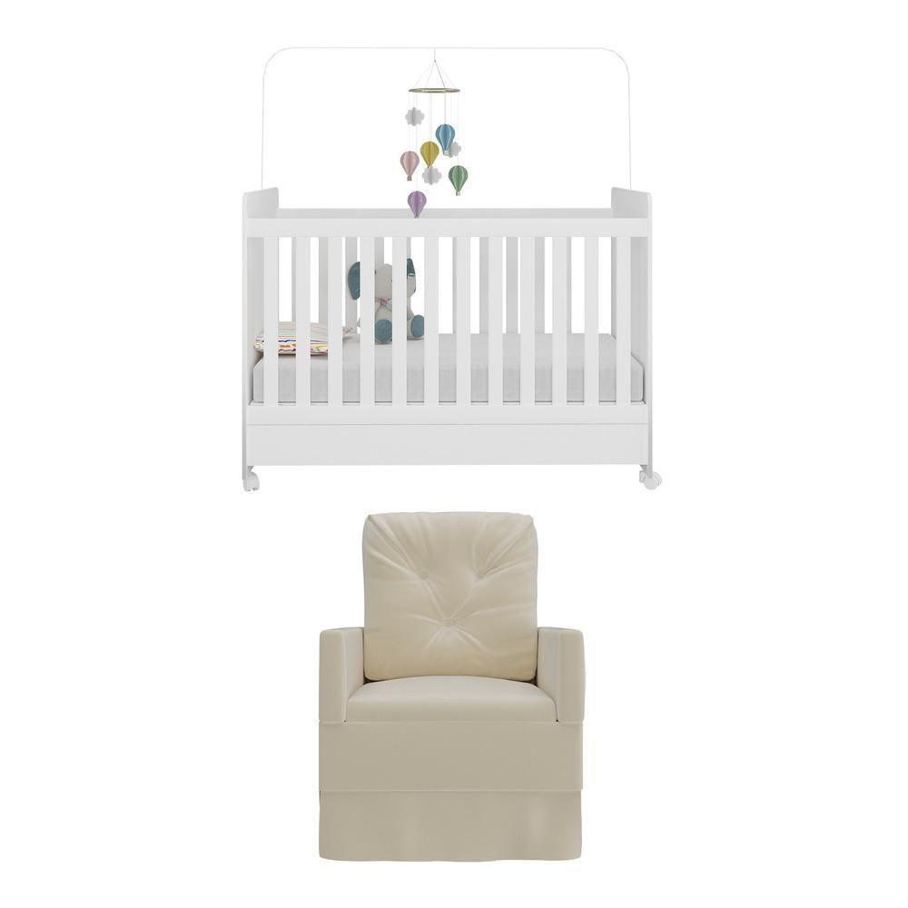 Berço Americano 3x1 Com Colchão Incluso Poltrona De Amamentação Multimóveis Mp4089 Branco/bege Branco/bege - 2