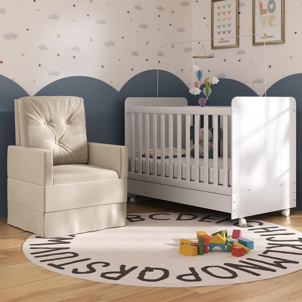 Berço Americano 3x1 Com Colchão Incluso Poltrona De Amamentação Multimóveis Mp4089 Branco/bege Branco/bege - 5