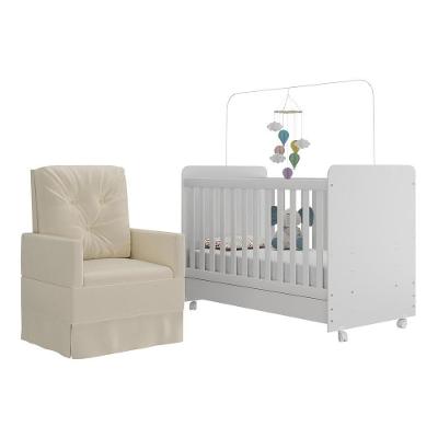 Berço Americano Mp4089 MDP com Colchão Incluso Branco Bege para Crianças Até 3 Anos