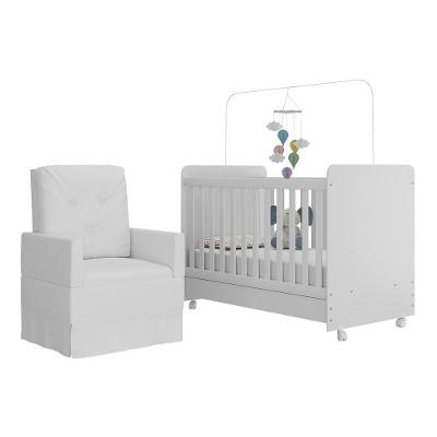 Berço Americano Mp4095 MDP com Colchão Incluso e Poltrona para Quarto Infantil Branco