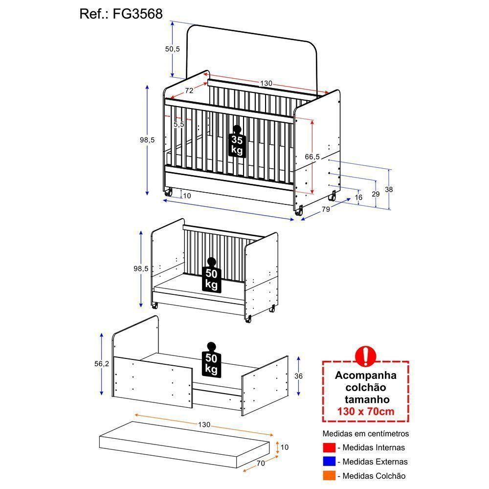 Berço Americano 3x1 Com Colchão Incluso E Rodízios Pimpolho Multimóveis Fg3568 Branco - 4