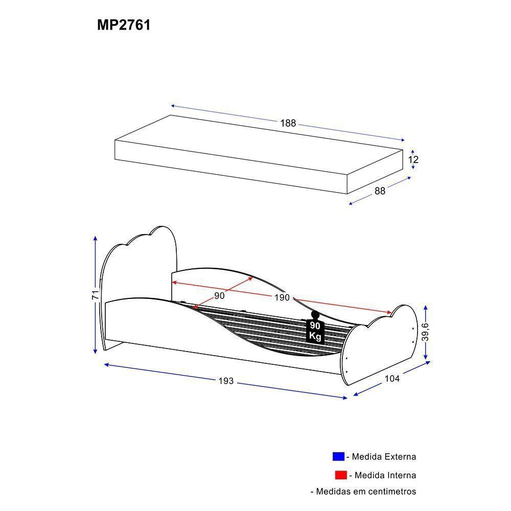 Cama Solteiro Com Colchão Incluso 88 X 188 Cm 100% Mdf Safira Multimóveis Branca - 4