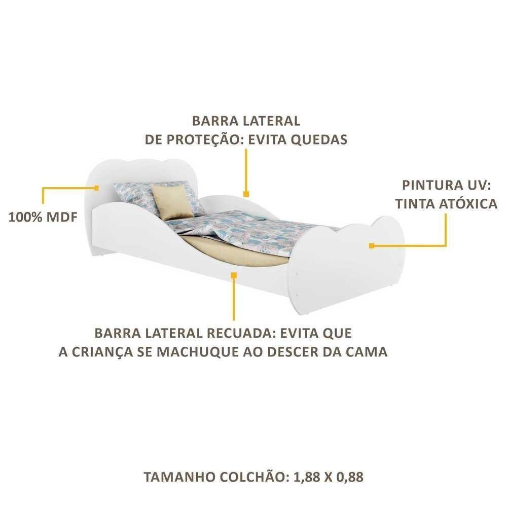 Cama Solteiro Com Colchão Incluso 88 X 188 Cm 100% Mdf Safira Multimóveis Branca - 5