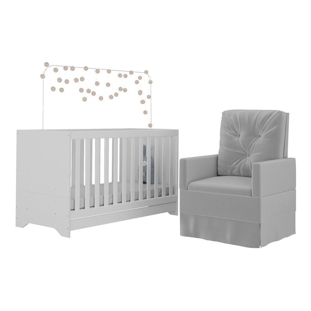 Berço 3x1 Com Poltrona De Amamentação Multimóveis Mp4064 Branco/cinza Branco/cinza - 1