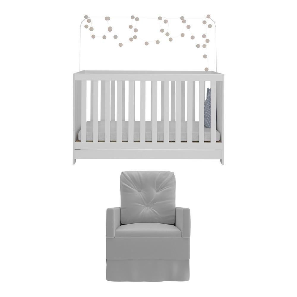 Berço 3x1 Com Poltrona De Amamentação Multimóveis Mp4064 Branco/cinza Branco/cinza - 2