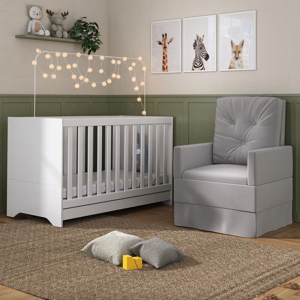 Berço 3x1 Com Poltrona De Amamentação Multimóveis Mp4064 Branco/cinza Branco/cinza - 5