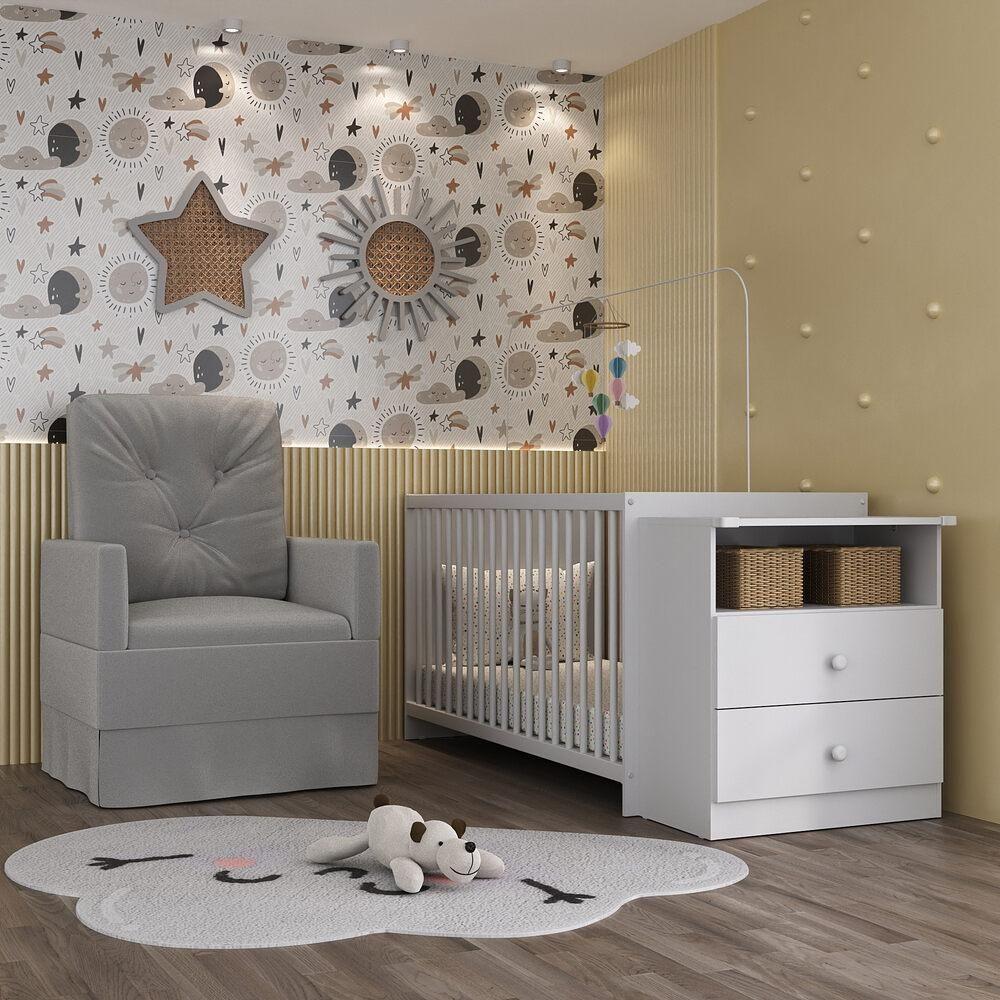Berço Cômoda Com Poltrona De Amamentação Meu Bebê Multimóveis Mp4066 Branco/cinza Branco/cinza - 5