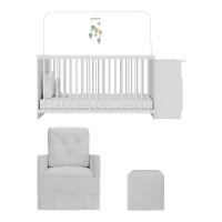 Berço Cômoda Com Poltrona De Amamentação E Puff Meu Bebê Multimóveis Mp4084 Branco Branco - 2