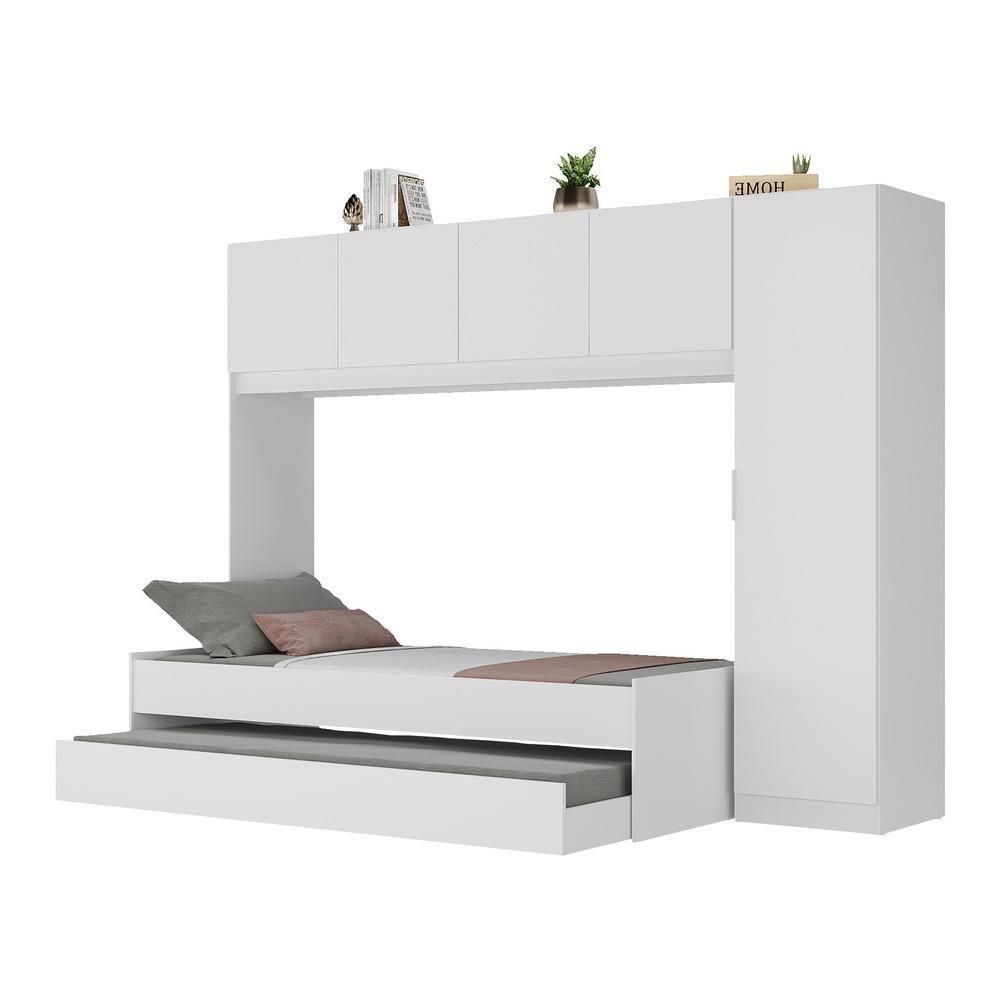 Bicama De Solteiro Com Colchão E Guarda Roupa Dublin Multimóveis Mp4036 Branca - 1