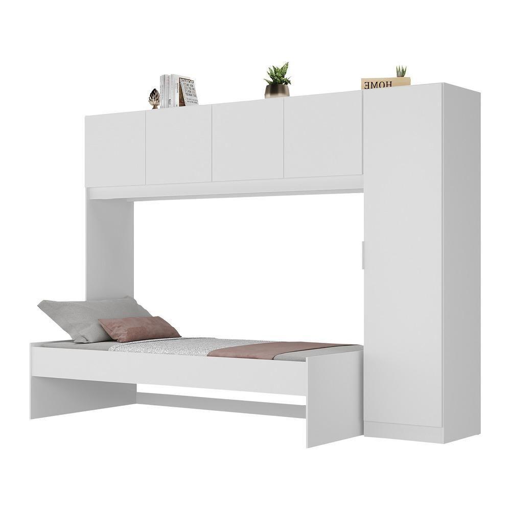 Cama De Solteiro Com Colchão E Guarda Roupa Dublin Multimóveis Mp4035 Branca - 1