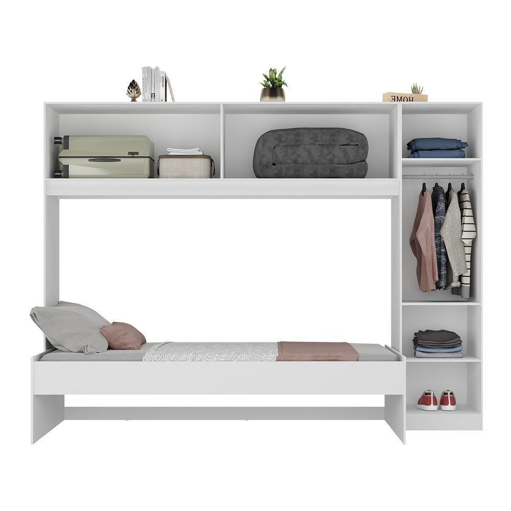Cama De Solteiro Com Colchão E Guarda Roupa Dublin Multimóveis Mp4035 Branca - 3