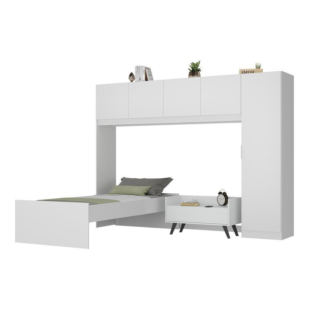 Cama De Solteiro Com Colchão/guarda Roupa/mesa De Cabeceira Retrô Dublin Multimóveis Mp4037 Bca/pta - 1