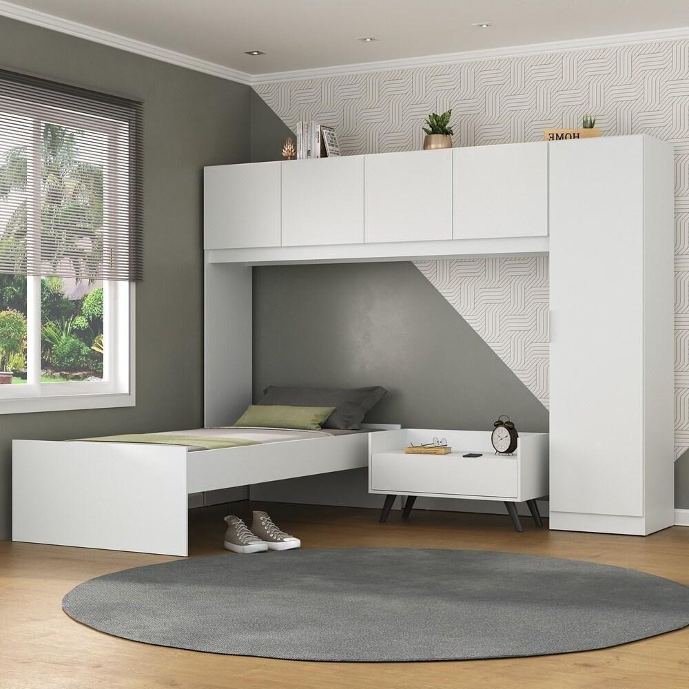 Cama De Solteiro Com Colchão/guarda Roupa/mesa De Cabeceira Retrô Dublin Multimóveis Mp4037 Bca/pta - 6