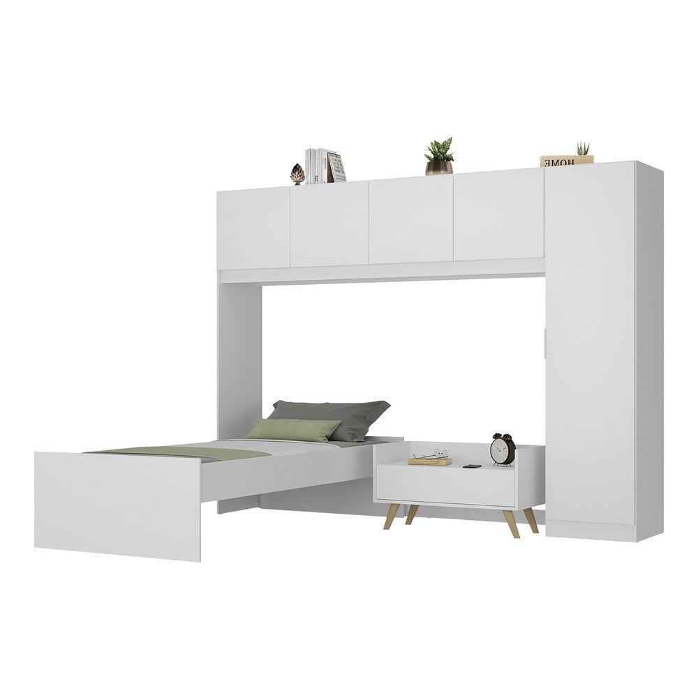 Cama De Solteiro Com Colchão/guarda Roupa/mesa De Cabeceira Retrô Dublin Multimóveis Mp4037 Bca/nat - 1