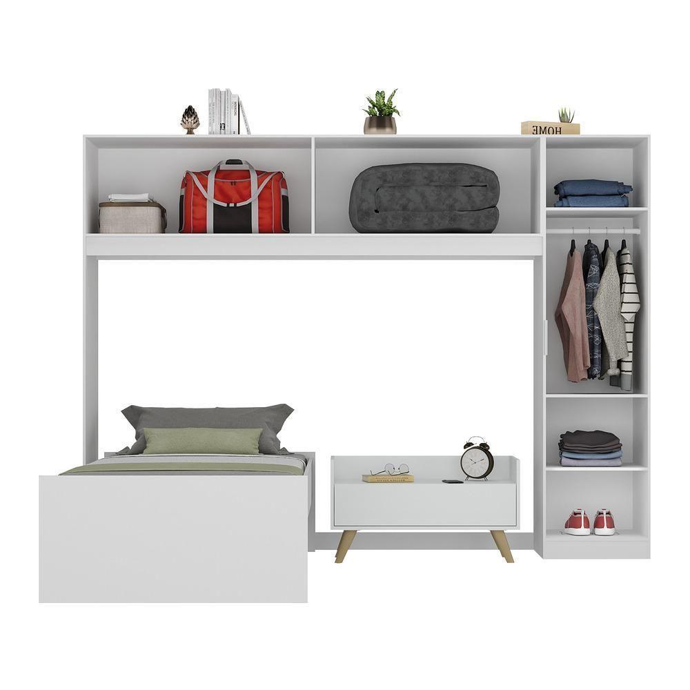 Cama De Solteiro Com Colchão/guarda Roupa/mesa De Cabeceira Retrô Dublin Multimóveis Mp4037 Bca/nat - 3