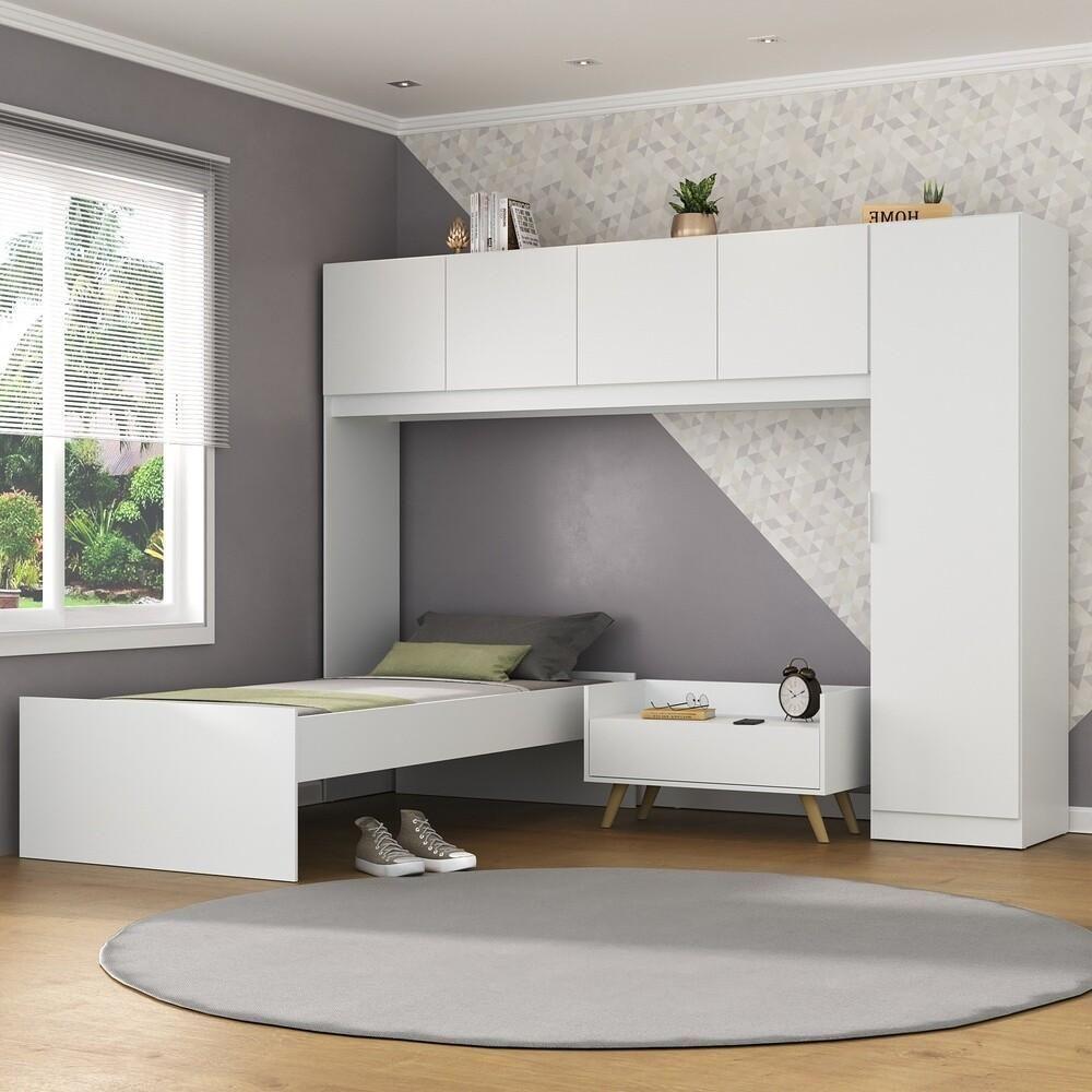 Cama De Solteiro Com Colchão/guarda Roupa/mesa De Cabeceira Retrô Dublin Multimóveis Mp4037 Bca/nat - 6